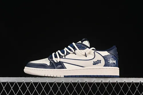 All categories Air Jordan Jordan series basketball shoes Air Jordan 1 Low high-end customized low-top sneakers Travis Scott x Fragment Design x Air Jordan 1 Low OG SP AJ1 Joe 1 Stussy joint blue diamond drawstring low-top cultural casual sneakers DM6868-111